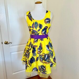 Floral Yellow Dress with Purple Accents